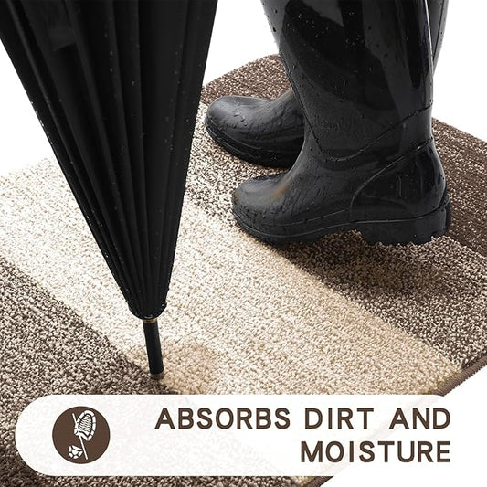 Kitinjoy Indoor Outdoor Door Mat, 48x32 Non-Slip Absorbent Dirt Trapper, Low-Profile Washable Inside Entrance Front Floor Mat, Sturdy Soft Entry Doormats for Entryway, Light Brown