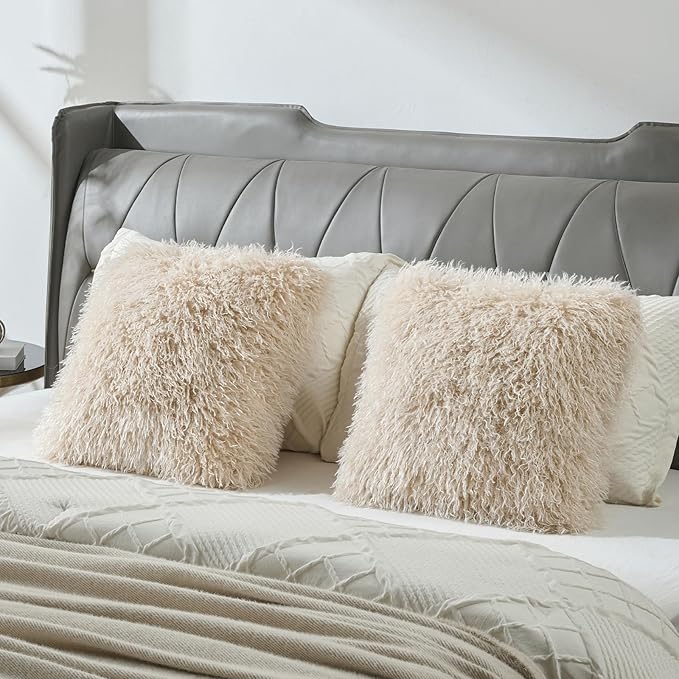 FUTEI Beige Decorative Throw Pillow Covers 18x18 Inch Set of 2,Soft Cozy Faux Fine Wool Textured Cushion Case,Modern Home Luxury Decor for Couch Bed Living Room