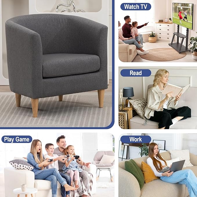Accent Barrel Chair, Modern Comfy Living Room Chairs with Armrest Small Reading Chair with Cozy Soft Padded for Bedroom Reception Room Cafe, Grey