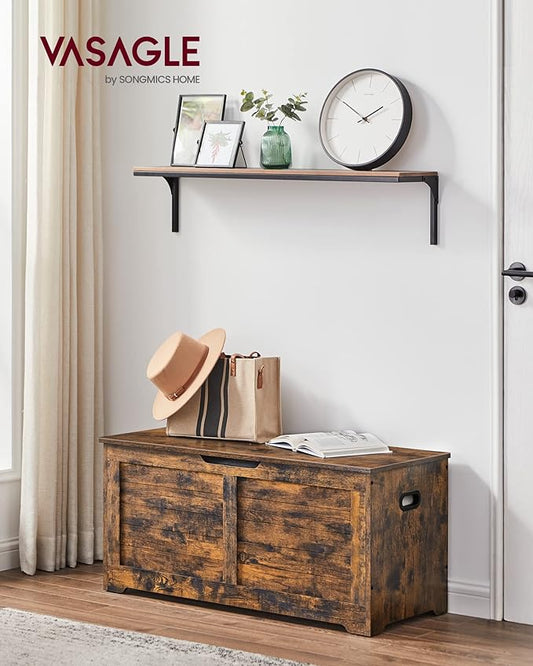 VASAGLE Storage Chest, Storage Bench with 2 Safety Hinges, Farmhouse Style, 15.7 x 39.4 x 18.1 Inches, for Entryway, Bedroom, Living Room, Rustic Brown ULSB061T01