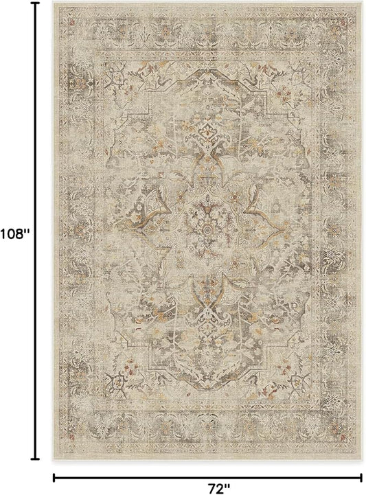 RUGGABLE Washable Vintage Area Rug – Sarrah Hazel 6x9, Stain-Resistant, Non-Slip – Medium Machine Washable Rugs for Living Room, Bedroom, Hallway, Entryway & Office–with Standard Pad