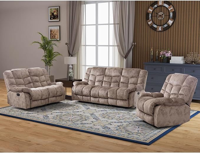 CANMOV Manual Recliner Sofa Set,2 Pieces Sofa Furniture Set for Living Room, Manual Reclining Loveseat and Recliner Sofa with Overstuffed Arms for Living Room, Bedroom, Light Brown (2+3)