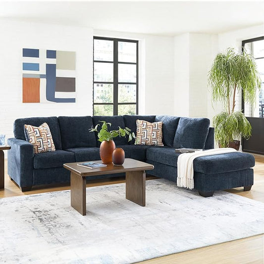 Signature Design by Ashley Aviemore Casual L-Shaped 2-Piece Sectional with Chaise for Living Room, Blue