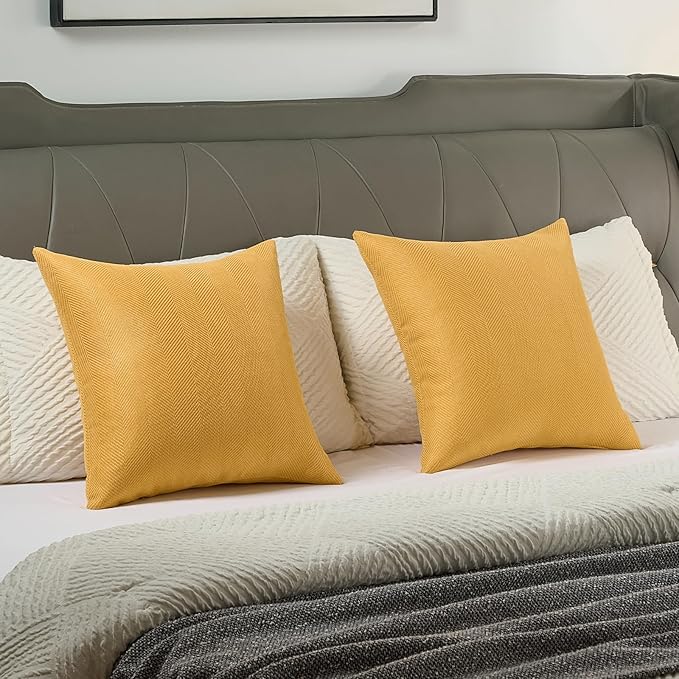 FUTEI Mustard Yellow Chenille Throw Pillow Covers 20x20 Inch Set of 2,Soft Wide Chevron Textured Cushion Case,Farmhouse Home Decor for Couch Bed Living Room