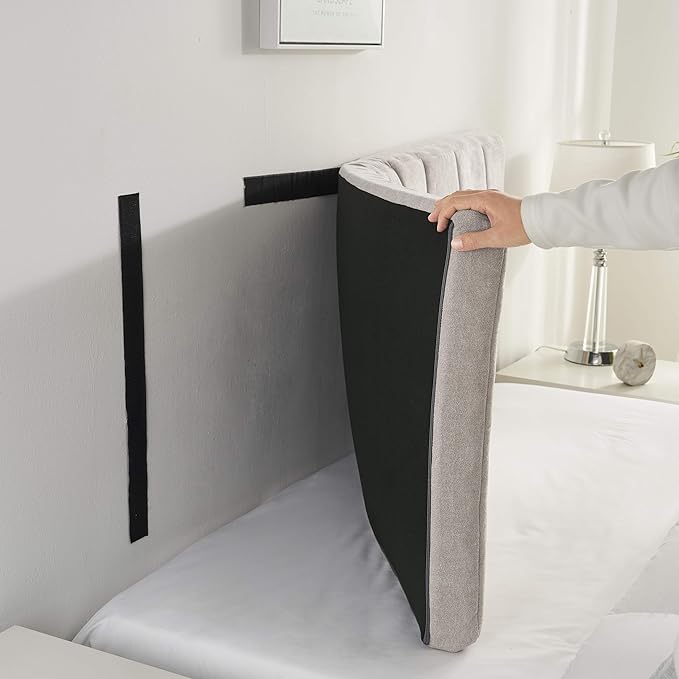 Nestl Upholstered King Headboard - Easy Assemble Channel Stitched Headboard King Size Bed - Wall Mounted Headboards with 3D Soundproof Wall Panels Peel & Stick Floating Headboards, Silver