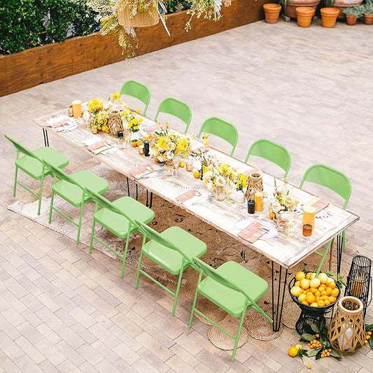 VINGLI Folding Chairs All Steel Metal Frame, Capacity 350 lbs, Durable Portable and Versatile for Indoor Outdoor Use, Green, Set of 8