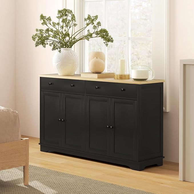 HOMCOM Sideboard Buffet Cabinet with Storage, 55" Modern Kitchen Cabinet with 4 Doors, 2 Drawers and 2 Adjustable Shelves, Coffee Bar, Black