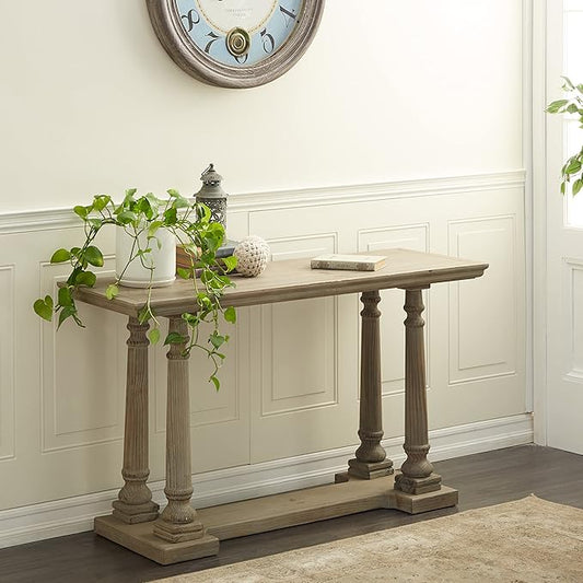 Benzara Deco 79 Wood Console Table with Distressed Accents, 52" x 18" x 30", Light Brown