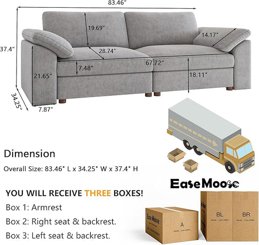 EASE MOOSE Modern Comfty 2 Seat Solid Wood Frame Sofa, FSC Certified Modern Deep Seat Couch,Grey Loveseat Sofa for Living Room