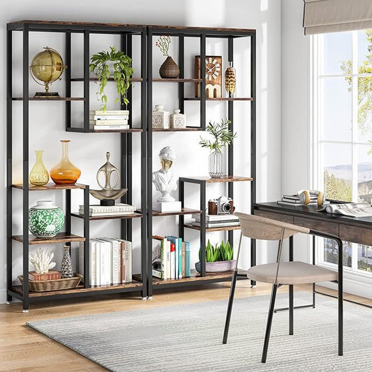Tribesigns 6-Tier Tall Bookshelf Set of 2, Industrial 8-Shelf Open Bookcase Storage Display Book Shelves for Living Room, Home Office