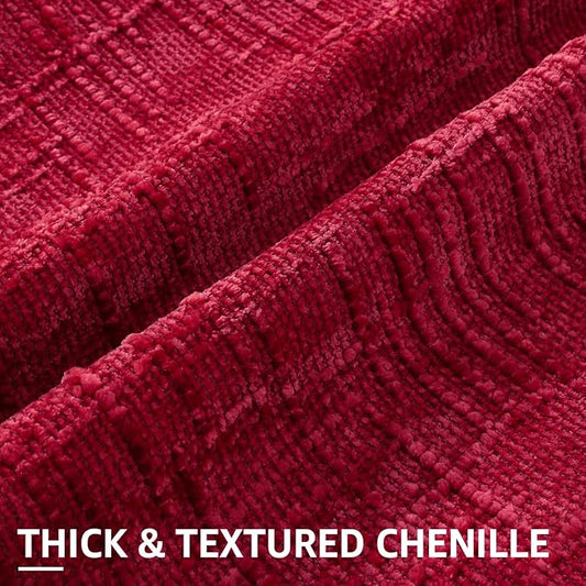 decorUhome Christmas Red Chenille Throw Pillow Covers 18x18 Set of 2 Thick Textured Slubby Couch Pillow Covers Farmhouse Accent Modern Neutral Decorative Pillow Cases for Bed Sofa Living Room