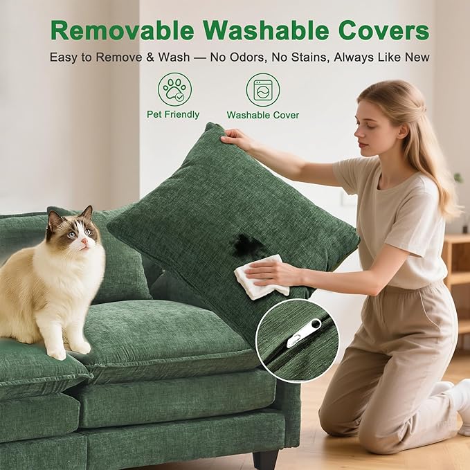 146" U Shaped Sectional Cloud Couch with 2 Ottomans|Large Chenille Modular Sofa for Living Room|FSC Solid Wood Frame|29.1" Deep Seat|Easy Assembly & 1YR Guarantee Green