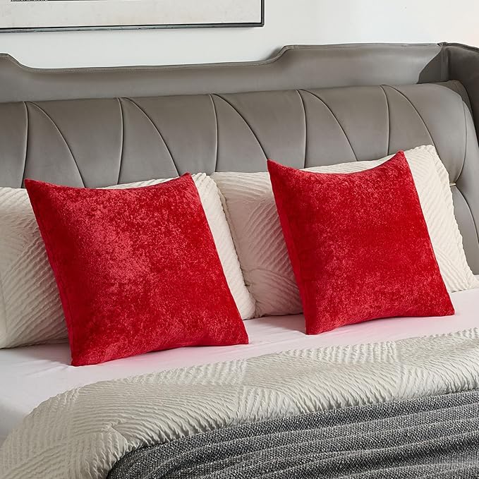 FUTEI Christmas Red Flannel Throw Pillow Covers 24x24 Inch Set of 2,Soft Dimensional TextuChristmas Red European Cushion Cases,Modern Home Decor for Couch Living Room