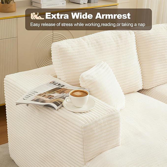 Modular Sectional Cloud Couch for Living Room,Modern Boneless Couche Set with Plush Corduroy,Comfy Floor Sofa with Memory Foam,Stupendous U Shaped Sofa with Chaise,No Assembly Required,Beige