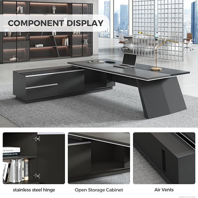 L Shape Executive Desk with Drawers – Modern Large Office Desk for Home Office, Spacious Computer Workstation with Storage Cabinets, Black Finish (Black/Left, 87" L * 63" W * 30" H)