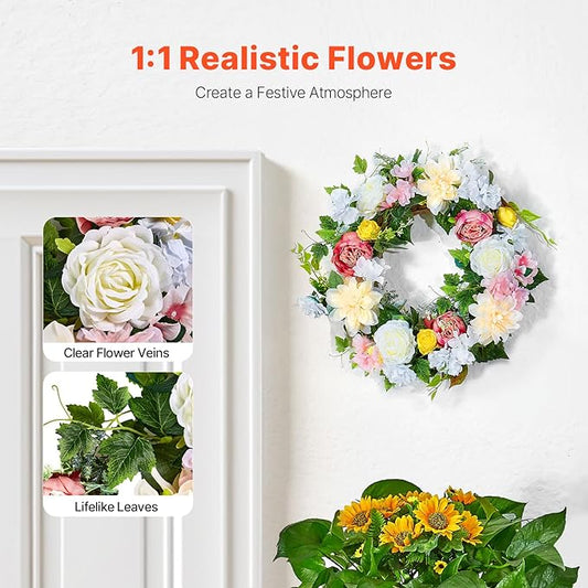 VEVOR Spring Wreath for Front Door 24 Inch - Large Artificial Flower Wreath with Hydrangea & Peony, Year-Round All Season Outdoor Indoor Door Decor