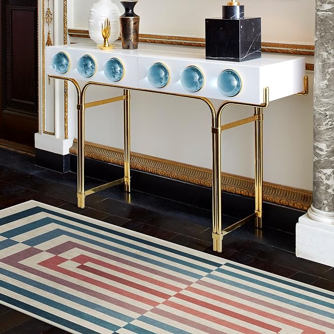 RUGGABLE x Jonathan Adler Washable Modern Area Rug – Op Art Teal 9x12, Stain-Resistant, Non-Slip – Large Machine Washable Rugs for Living Room, Bedroom, Hallway, Entryway & Office–with Standard Pad