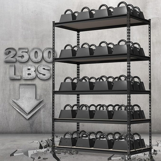 WORKPRO 5-Tier Metal Garage Shelving, 48”W x 24”D x 72”H, Adjustable Storage Rack, Heavy Duty Shelf with Particle Board, 2500 lbs Load Capacity (Total) for Garage, Basement, Warehouse, Kitchen