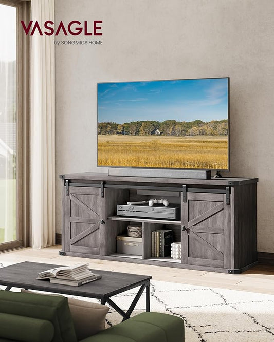 VASAGLE TV Stand for TVs up to 65 Inches, Farmhouse Entertainment Center with Sliding Barn Doors, TV Console Table for Living Room, Misty Gray ULTV324G68