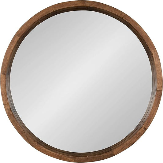 Kate and Laurel Hutton Round Decorative Modern Wood Frame Wall Mirror, 22 Inch Diameter, Natural Rustic
