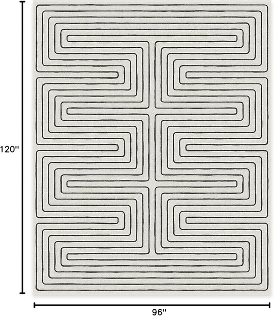 RUGGABLE x Jonathan Adler Machine Washable Modern Area Rug – Labyrinth Black/Ivory 8x10, Stain-Resistant, Non-Slip – Large Rugs for Living Room, Bedroom, Hallway, Entryway & Office–with Standard Pad