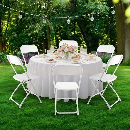 6 Pack White Folding Chairs, Portable Stackable Commercial Foldable Chair, Indoor Outdoor Plastic Folding Chair for Events/Office/Home/Wedding/Party, 400lbs Capacity