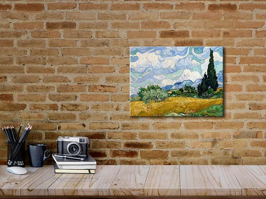 Wieco Art Wheat Field with Cypresses by Van Gogh Famous Oil Paintings Reproduction Modern Landscape Canvas Prints Artwork Pictures on Canvas Wall Art for Home Office Decorations