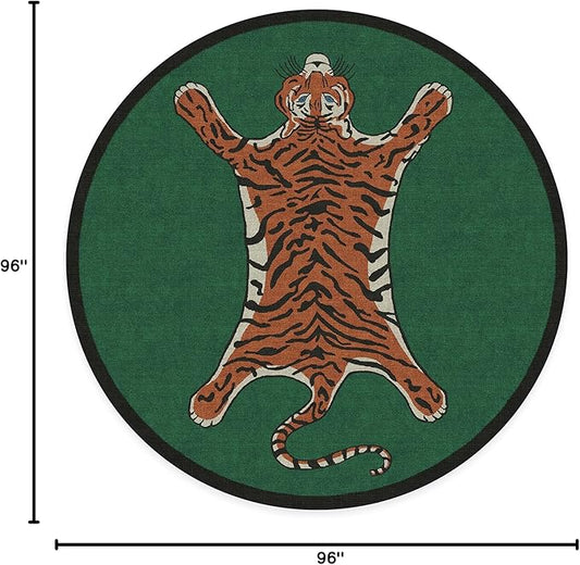 RUGGABLE x Jonathan Adler Machine Washable Modern Area Rug – Tiger Emerald 8 ft Round, Stain-Resistant, Non-Slip – Large Rugs for Living Room, Bedroom, Hallway, Entryway & Office–with Cushioned Pad