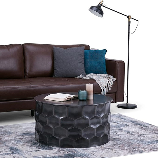 SIMPLIHOME Whitney Industrial 31 inch Wide Metal Storage Coffee Table in Antique Bronze, Fully Assembled for the Living Room and Bedroom