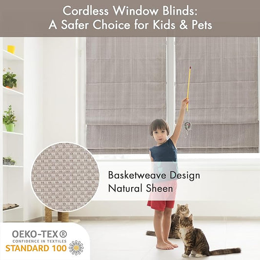 Madison Park Galen Cordless Roman Shade, 39"W x 64"H, Sheen Taupe – Room Darkening, Thermal Insulated, Energy Efficient Window Blind with Subtle Sheen Basketweave Fabric for Privacy
