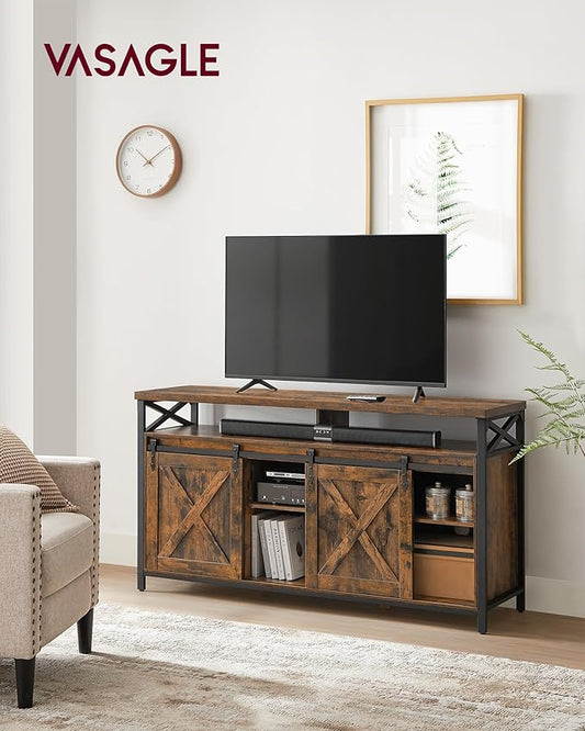 VASAGLE TV Stand for 65 Inch TV, Entertainment Center, TV Table and Console, TV Cabinet with Adjustable Shelves, Industrial Design, Rustic Brown and Black ULTV071B01
