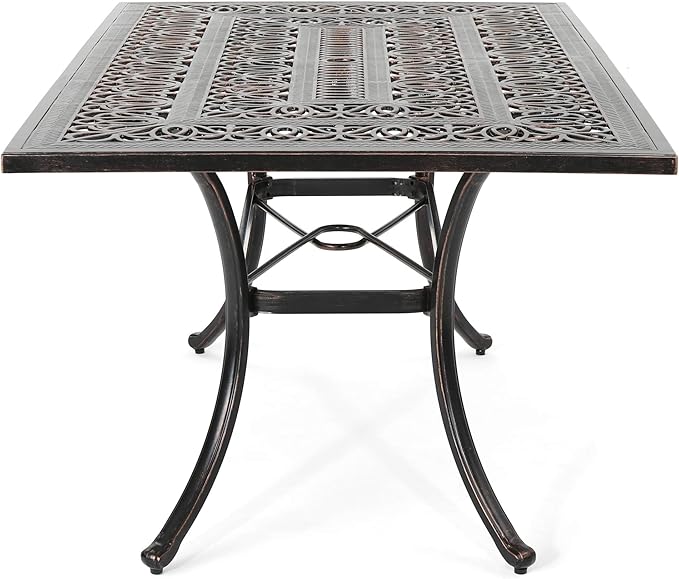 Christopher Knight Home Jamie Outdoor Rectangular Cast Aluminum Dining Table, Shiny Copper