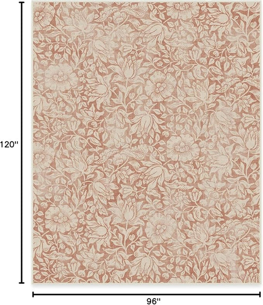 RUGGABLE x Morris & Co Washable Area Rug – Mallow Rust Red 8x10, Stain-Resistant, Non-Slip – Large Machine Washable Rugs for Living Room, Bedroom, Hallway, Entryway & Office–with Cushioned Pad