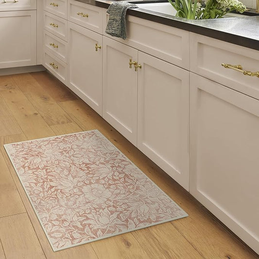 RUGGABLE x Morris & Co Washable Area Rug – Mallow Rust Red 2x3, Stain-Resistant, Non-Slip – Small Machine Washable Rugs for Living Room, Bedroom, Hallway, Entryway & Bathroom–with Cushioned Pad