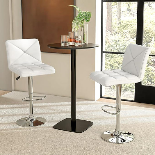 COSTWAY Bar Stools Set of 2, Modern PU Leather Swivel Bar Chairs, Height Adjustable Upholstered Barstools with Premium Gas Rod, Sturdy Footrest, Round Base, for Kitchen, Dining Room, Office,White