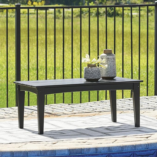 Signature Design by Ashley Hyland Wave Modern Weather Resistant HDPE Outdoor Coffee Table, Black