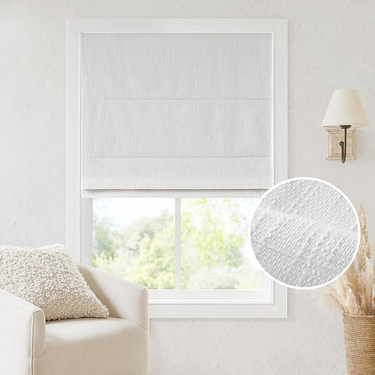 Madison Park Cordless Roman Shades, Total Blackout Window Blind Privacy Window Shades, Thermal Insulated Cordless Window Treatment for Bedroom, Living Room, Quincy, Single Panel 34" W X 64" H White