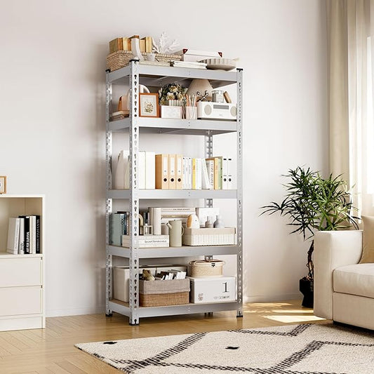 Yaheetech Storage Shelves 5 Tier Garage Shelving Heavy Duty Garage Shelves Adjustable Metal Shelving Unit Utility Rack Industrial Shelving for Warehouse Pantry Closet, 27.5" W x 12" D x 60" H, Silver