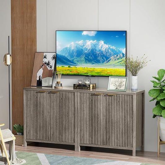 Sideboard Buffet Cabinet, 31" Storage Cabinet with 2 Doors and Adjustable Shelves, Sideboard Console for Dinning Room, Kitchen and Living Room - Grey