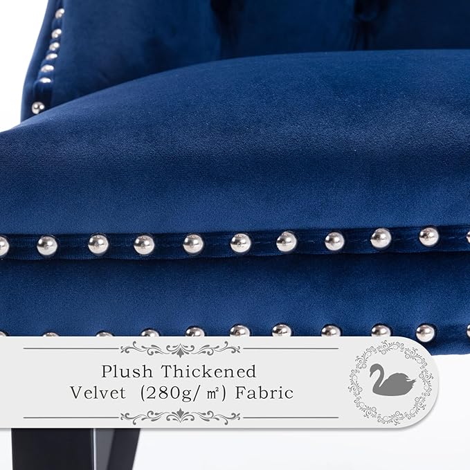 Velvet Upholstered Dining Chairs Set of 8, Modern Style Kitchen Side Chairs with Nailhead Trim and Wood Legs,Metal Pulling Ring for Dining Room Living Room(Blue)