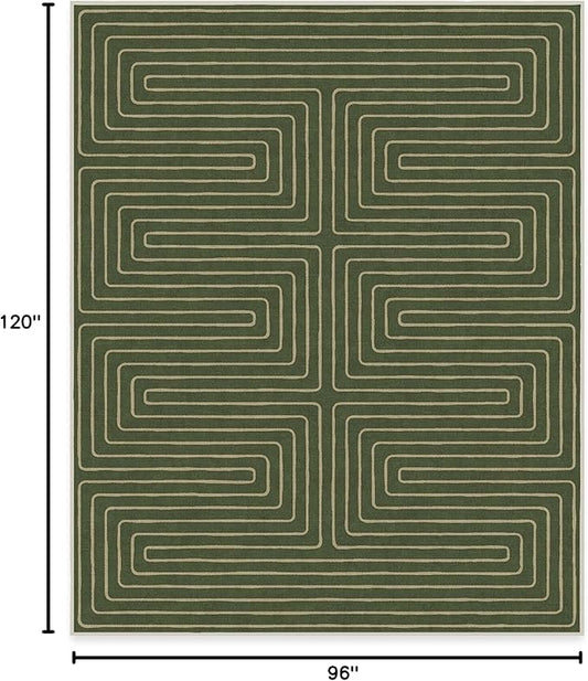 RUGGABLE x Jonathan Adler Machine Washable Modern Area Rug – Labyrinth Fern Green 8x10, Stain-Resistant, Non-Slip – Large Rugs for Living Room, Bedroom, Hallway, Entryway & Office–with Cushioned Pad
