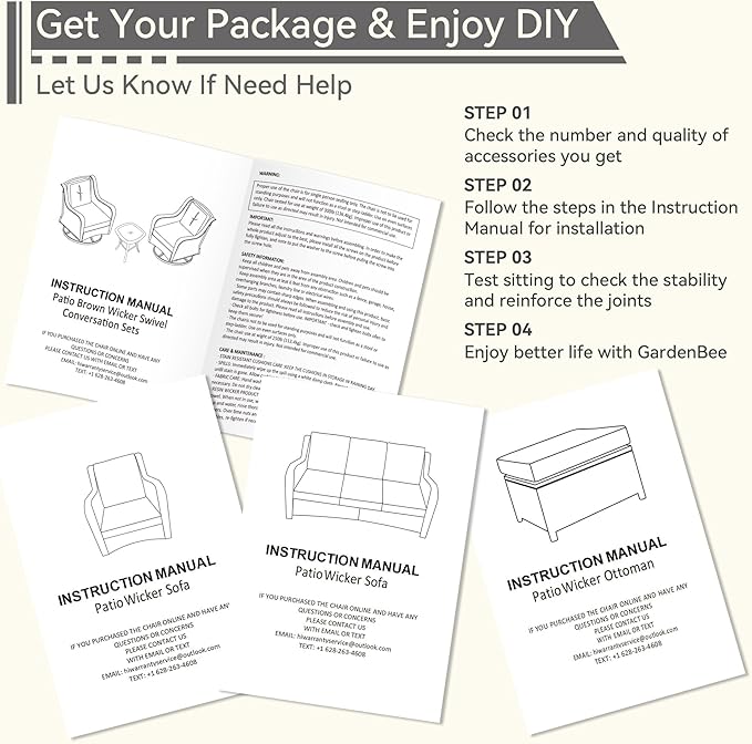 Wicker Patio Furniture Set 8-PCS with A 3-Seat Sofa, 2 Swivel Rocking Chairs, 2 Armchairs, 2 Ottomans and 1 Side Table Patio Conversation Set, Blue