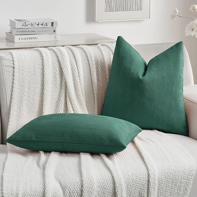 FUTEI Teal Chenille Decorative Throw Pillow Covers 22x22 Inch Set of 2,Soft Cozy Striped Geometric Patterns Cushion Cases,Modern Home Decor for Couch Bed Living Room