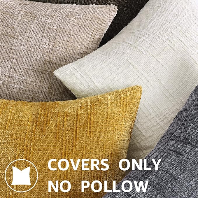 decorUhome Dark Brown Chenille Throw Pillow Covers 20x20 Set of 2 Thick Textured Slubby Couch Pillow Covers Farmhouse Accent Modern Neutral Decorative Pillow Cases for Bed Sofa Living Room