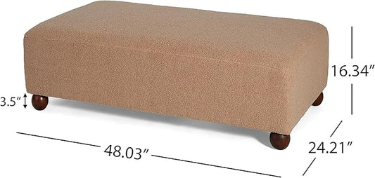 Christopher Knight Home Rika 48" Comfy Boucle Upholstered Bedroom Bench, Ottoman Bench with Rounded Wooden Legs, Spacious Seating, Long Footstool for Living Room, Entryway Bench, Tan Brown