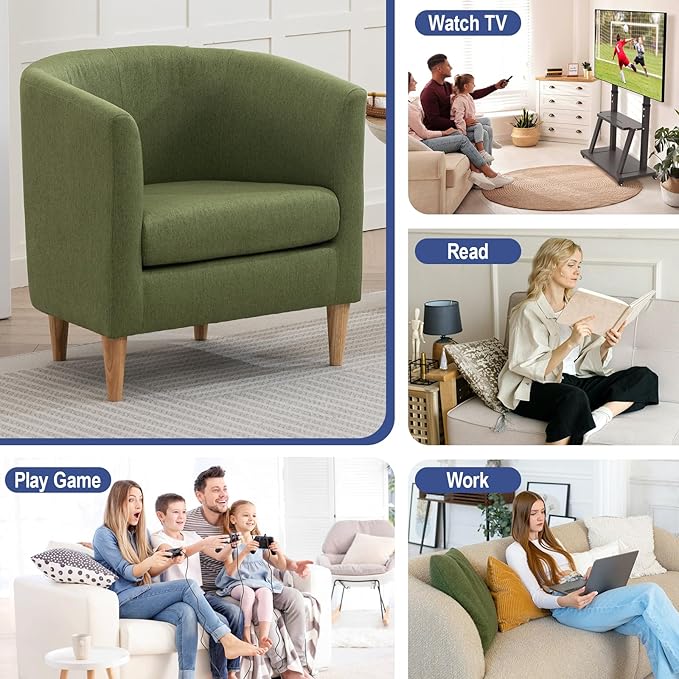 Accent Barrel Chairs Set of 2, Modern Comfy Living Room Chairs with Armrest Small Reading Chair with Cozy Soft Padded for Bedroom Reception Room Cafe, Green