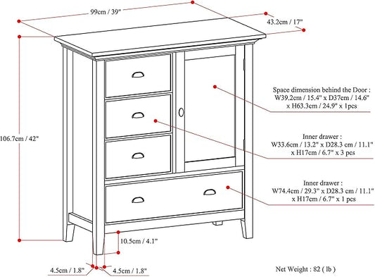 SIMPLIHOME Redmond SOLID WOOD 39 inch Wide Transitional Medium Storage Cabinet in Farmhouse Grey for the Living Room, Entryway and Family Room