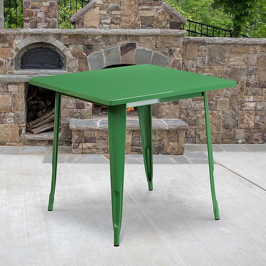 Flash Furniture Felix Commercial Grade 31.5" Square Green Metal Indoor-Outdoor Table