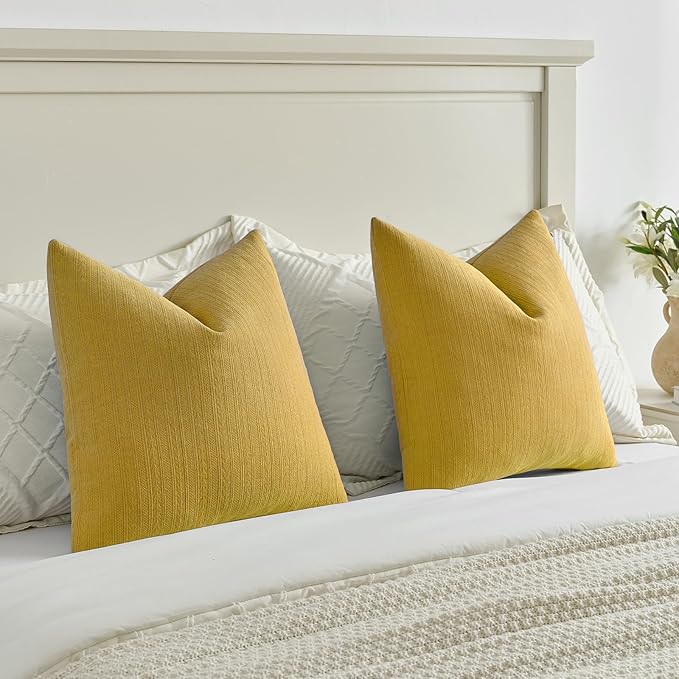 FUTEI Mustard Yellow Decorative Throw Pillow Covers 20x20 Inch Set of 2,Soft Cozy Wheat Ear Striped Patterns Cushion Cases,Modern Home Decor for Couch Bed Living Room