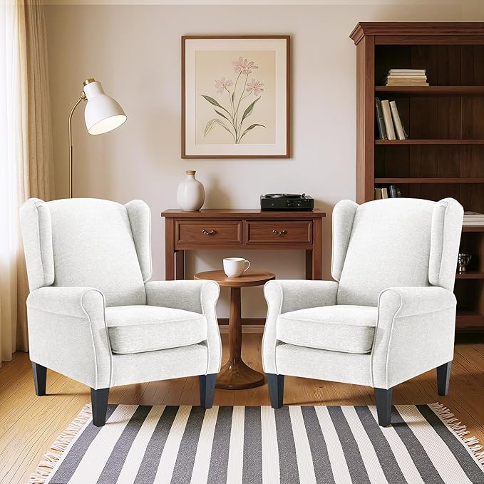 Accent Chair Set of 2, Modern Living Room Chairs with Wingback, Comfy Upholstered High Back Single Sofa for Bedroom, Mid-Century Reading Armchair Sillas para Sala